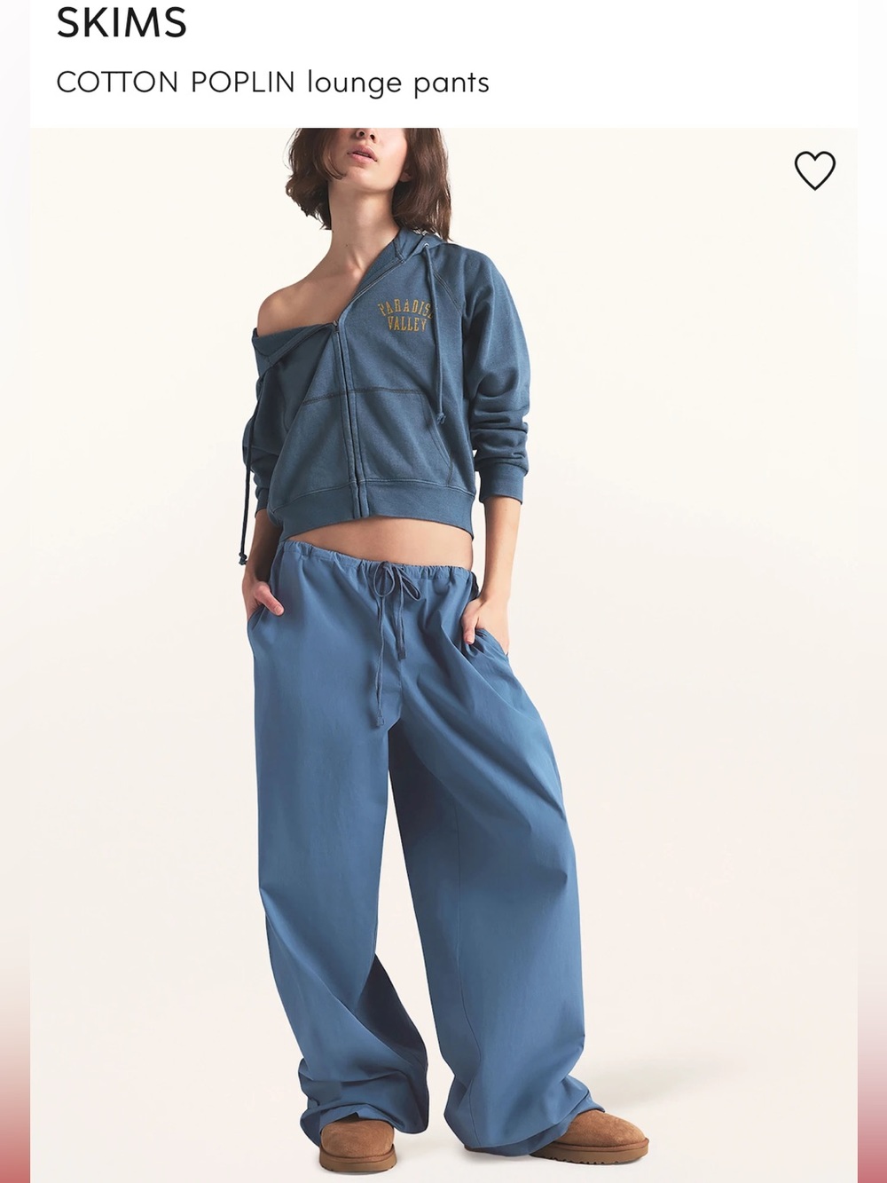 SKIMS Cotton Poplin Wide-Leg Lounge Trouser Pants Harbor Blue Med NWT!!